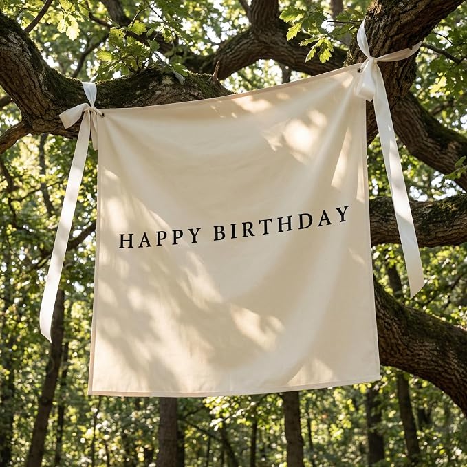 Oudain 40x40 Inch Happy Birthday Burlap Banner, Fabric Party Decorations by Oudain