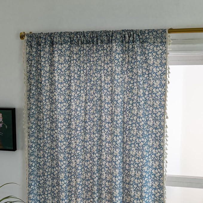 ENJOYBRIDAL White Floral Curtains 84 Inches Long 2 Panels Semi Sheer Blue Drapes - Image 4