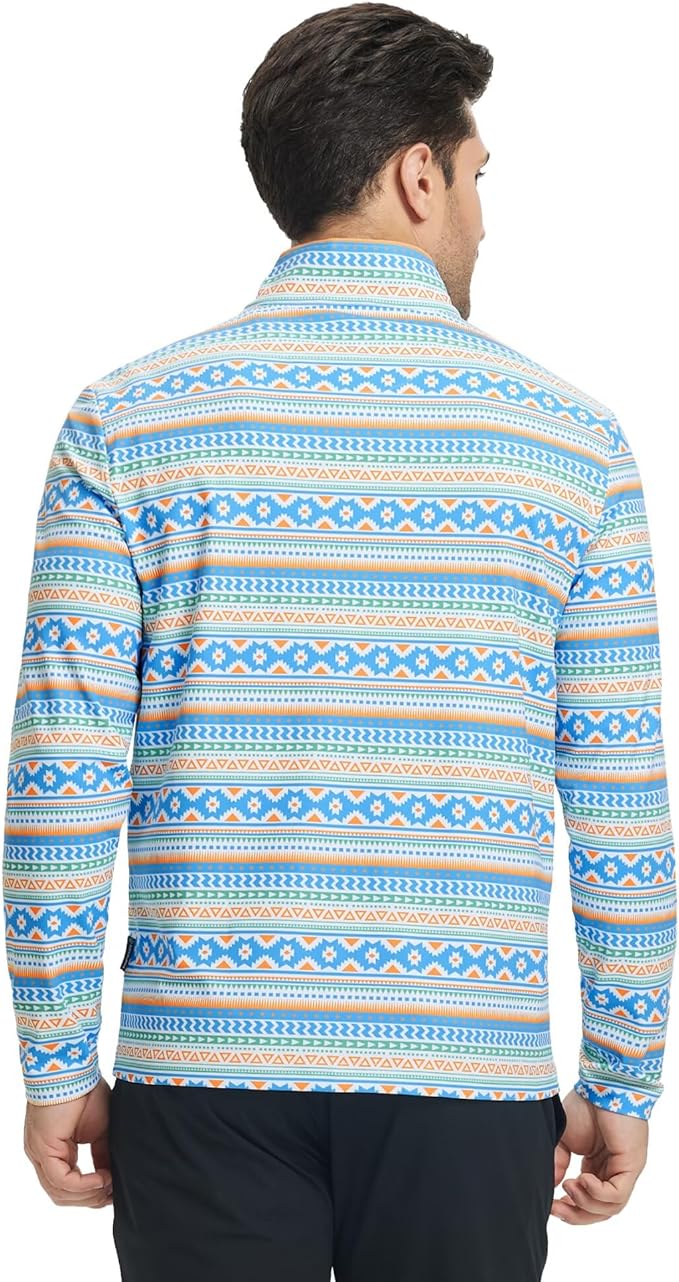 M MAELREG Quarter Zip Golf Pullover Men Dry Fit Long Sleeve Performance Wicking 1/4 Zip Full Print Pullover Mens Sweatshirt