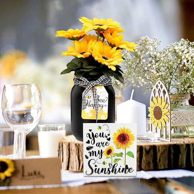 Mason Jar Centerpiece for Table, Rustic Table Decoration for Farmhouse Kitchen
