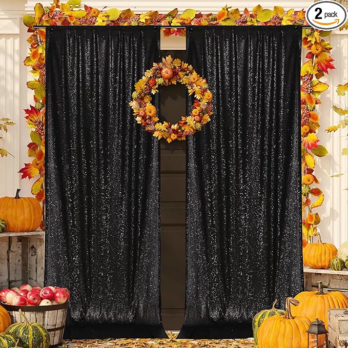 PartyDelight Black Sequin Backdrop Curtains 5x10ft 2 Sparkly Panels | 4 Inch by PartyDelight