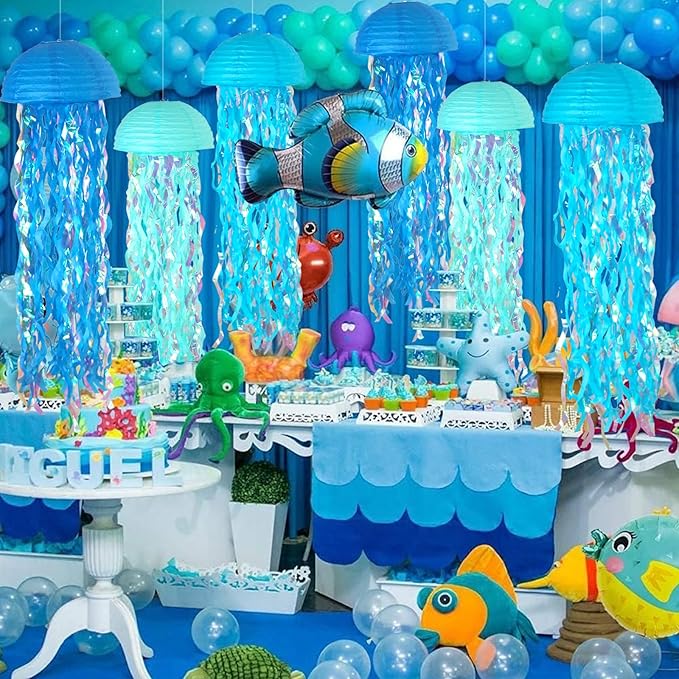 6-Pack Jellyfish Paper Lanterns, Under the Sea Party Decorations | 10-Inch - Image 4