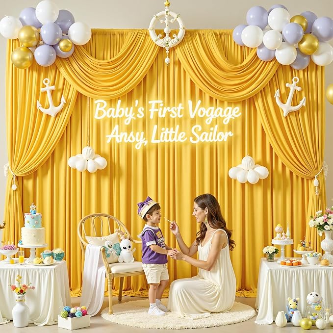10 ft x 10 ft Wrinkle Free Yellow Backdrop Curtain - Image 3