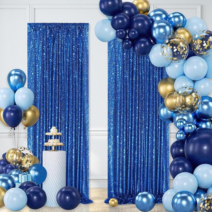 Royal Blue Curtain Panels Sequin Backdrop 6 Pieces 2ftx8ft Sparkly Curtain | - Image 2