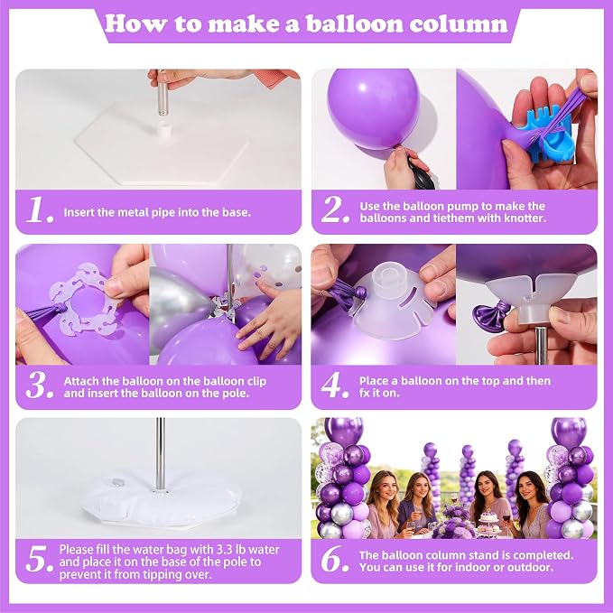 Purpe and Silver Balloon Column Stand Kit Set of 2 - Image 5