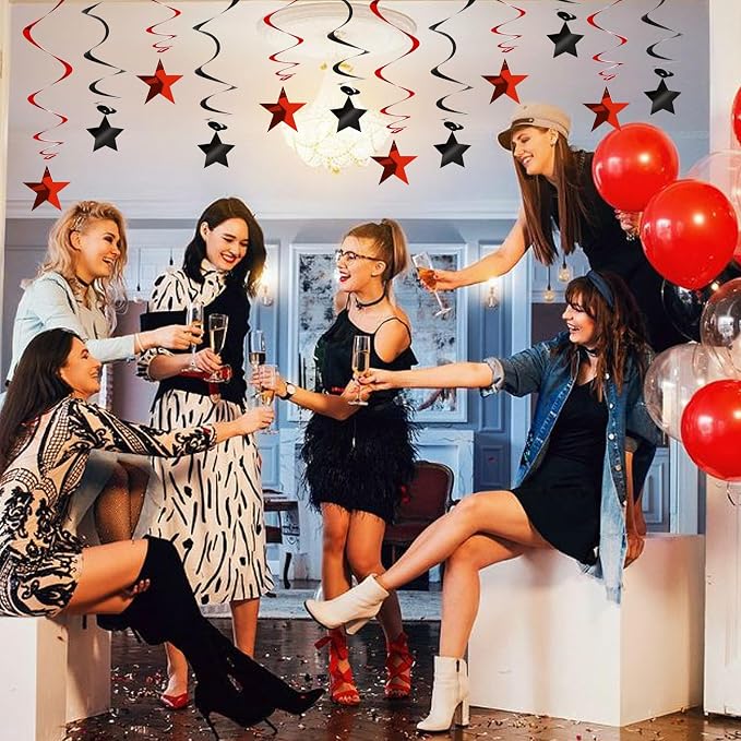 BEISHIDA Red Black Stars Hanging Swirls Graduation Hanging Ornament Decorations - Image 4