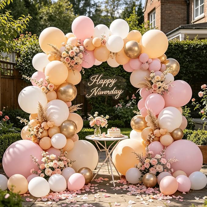 Dusty Pink Gold White Nude Balloons Arch Kit, Party Decor. | Light - Image 6