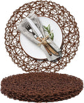AHHFSMEI Paper Braided Round Placemats Set of 6 Natural Non-Slip Heat Resistant by AHHFSMEI