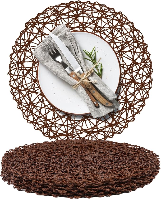 AHHFSMEI Paper Braided Round Placemats Set of 6 Natural Non-Slip Heat Resistant by AHHFSMEI