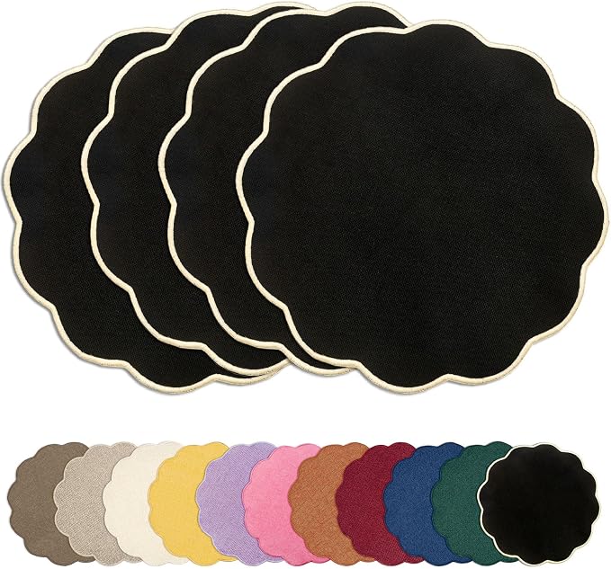 AHHFSMEI Round Faux Linen Placemats Set of 4 Heat Resistant Non-Slip Stain by AHHFSMEI