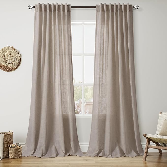 Ecru Curtains 102 Inches Long for Living Room Linen Blend Light Filtering Semi by Nanspring
