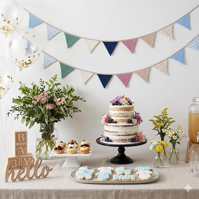 2Pcs Triangle Bunting Flag No-DIY Cotton Fabric Garland Reusable Party Banner - Image 3