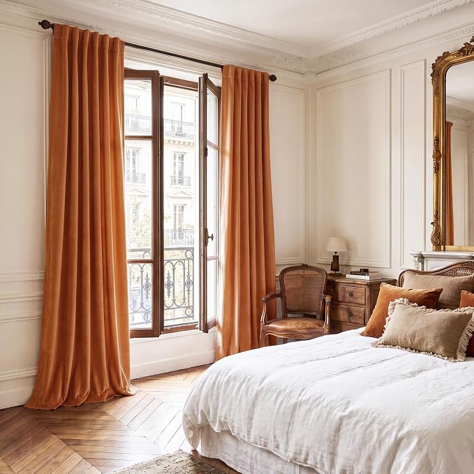 Orange Velvet Curtains Extra Long fpr Cafe Store, Back Tab Room Darkening - Image 8