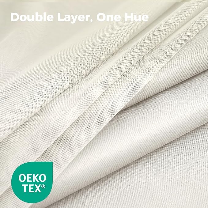 100% Blackout Curtains for Bedroom, Double Layer Beige Curtains, Room Darkening - Image 4