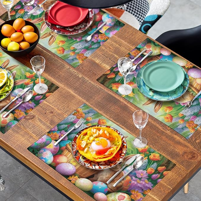 Easter Rabbits Eggs Placemats Set of 4 Easter Bunny Tulip Flowers Table Place - Image 7