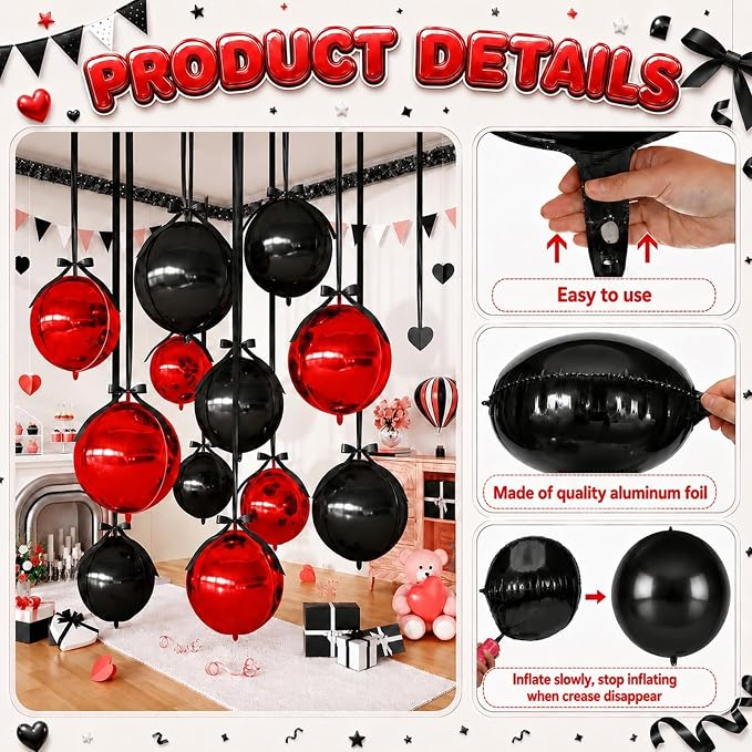 Black Red Round Foil Balloons - Image 9