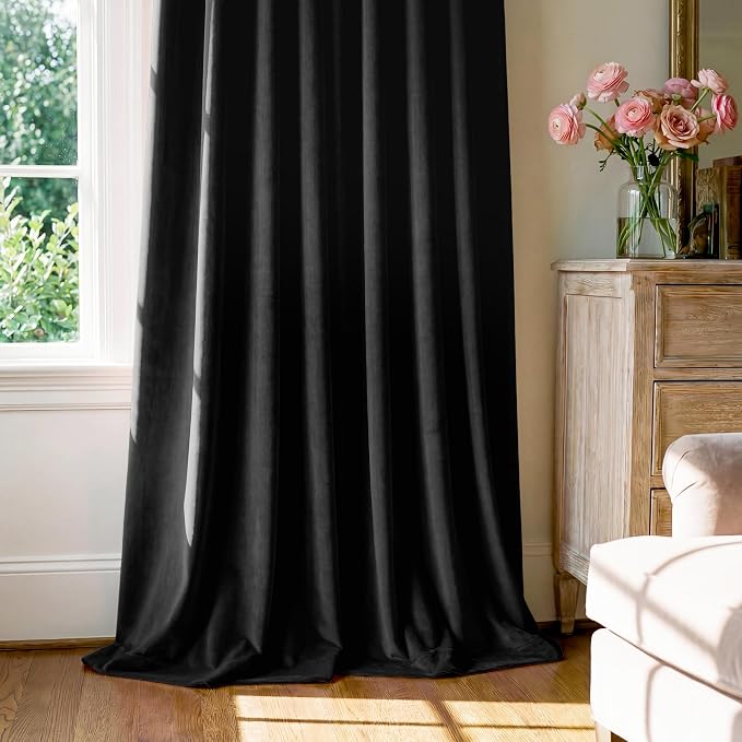 Blackout Black Velvet Curtains for Home Theater, W52 x L84, 2 Panels | 300GSM - Image 7