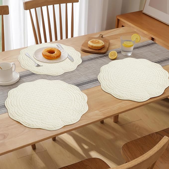 HOMBYS Quilted Placemats Set of 6 Washable Round Placemats - Image 7