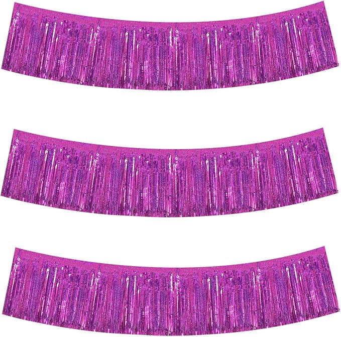BEISHIDA Laser Rose Red Fringe Garland Banner Wall Tinsel Foil Streamers | 3Pack by Beishida