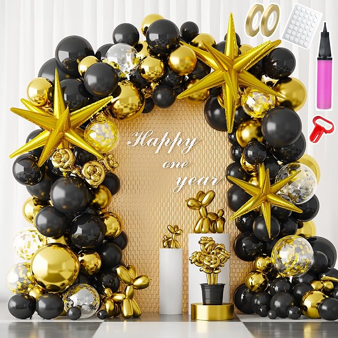 NiHome 237PCS Black and Gold Balloon Set, Includes Metallic, Confetti and by NiHome