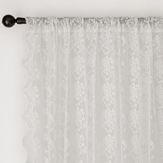 Anmao Vintage Lace Valance Kitchen Curtains 36 Inches Long 2 Panels, Semi Sheer - Image 6