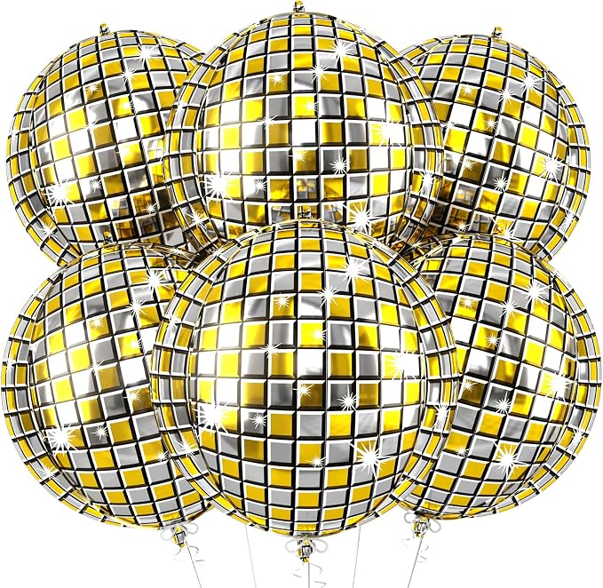 6pcs 22 Inch Gold Disco Ball Balloons, 4d Large Foil Aluminum Balloon by Paready