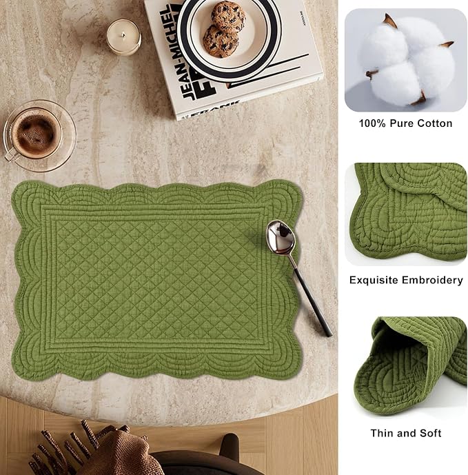 6 PC Quilted Placemats, 100% Cotton Fabric Washable Cloth Table Mats - Image 5