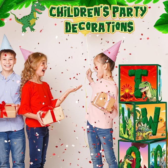 3 Pcs 2nd Dinosaur Birthday Decorations Two Birthday Balloon Boxes Dino Party - Image 5