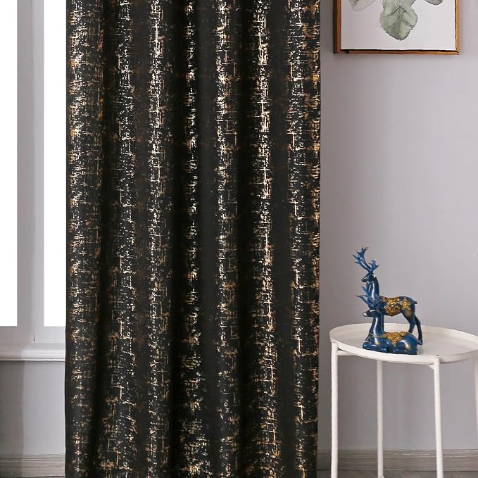 Taisier Home Gold Foil Print Linen Textured Curtains Geometric Dots Pattern - Image 3