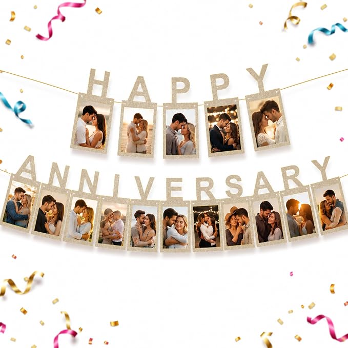 Champagne Gold Happy Anniversary Banner by Unknown