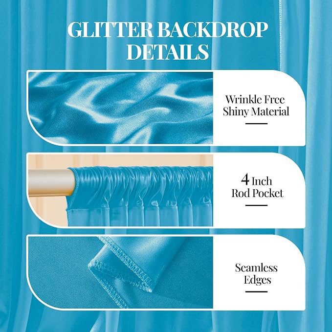 10x10ft Sky Blue Glitter Backdrop Curtain - Image 4