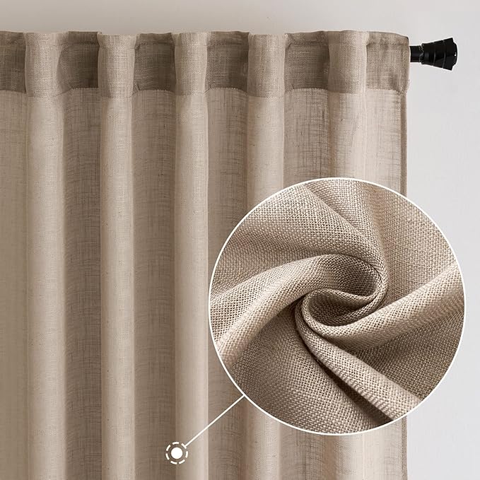 MIULEE Taupe Linen Curtains 37x90 Inch Long 2 Panel - Image 2