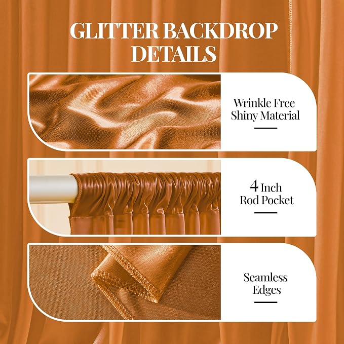 40x10ft Rust Orange Glitter Backdrop Curtain - Image 4
