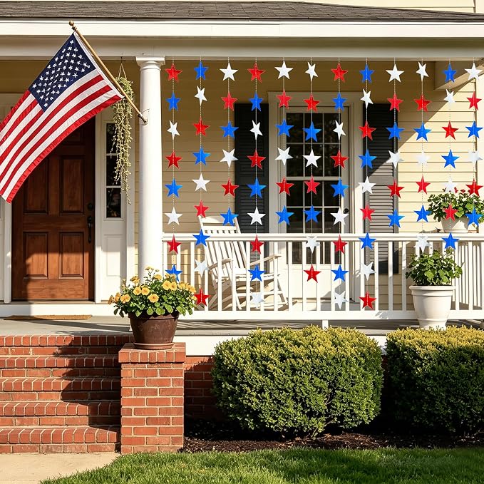 6 Pack Patriotic Star Garland Each 13Ft Star Paper Banner | Hanging Glitter - Image 2