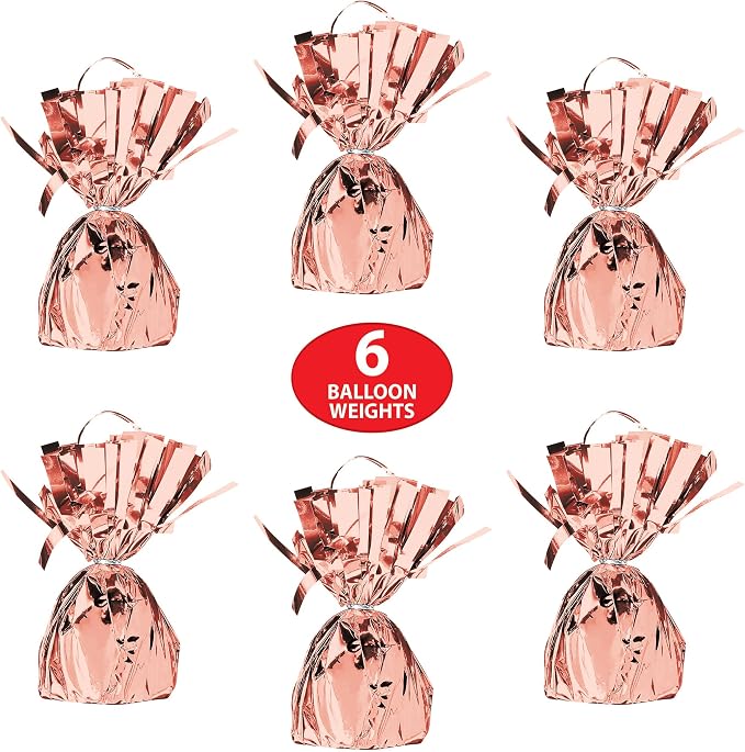 Beistle Metallic Wrapped Balloon Weight – 6 Pack, Rose Gold Balloon Centerpiece - Image 4