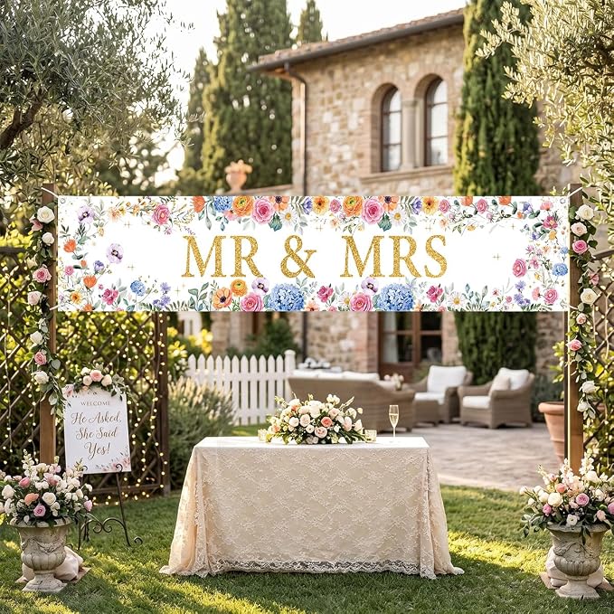 Mr And Mrs Wedding Decor Banner Decorations Party Hanging Sign | Reusable - Image 3