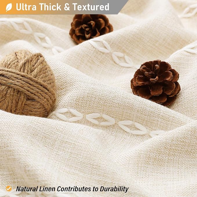 72 x 90 Boho Linen Heavy Duty Cloth Shower Curtain Set, Cream/Beige | Extra Long - Image 2