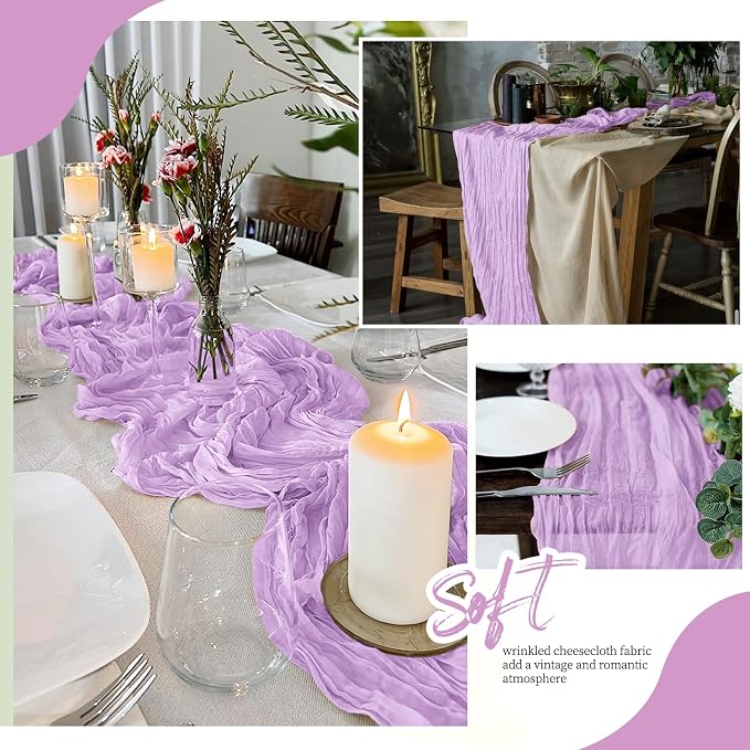 6 Pack Lavender Cheesecloth Table Runner 17x108 Inch Semi Sheer Boho Gauze - Image 4