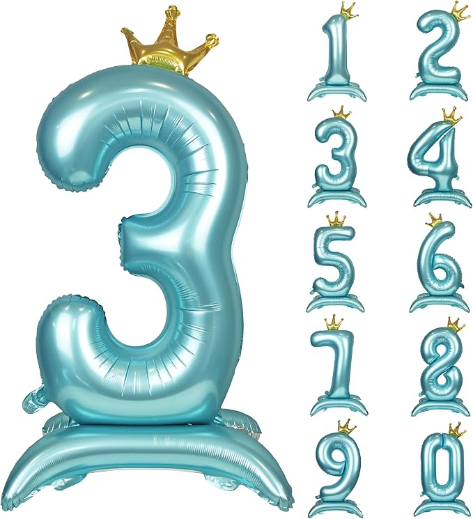 Blue Crown Number 3 Foil Balloon Standing Blue digital 3 Foil Balloon | by YOIOZAIZAI