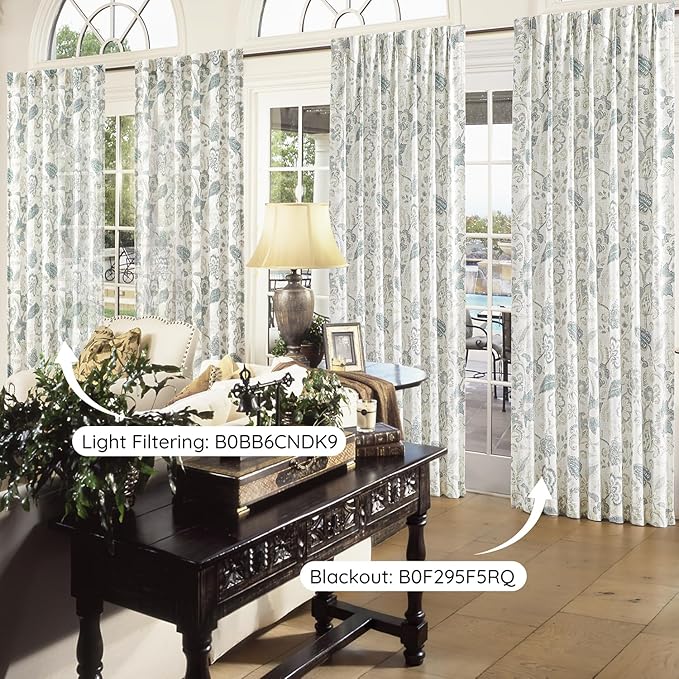 Kayne Studio Blue Grey Jacobean Floral Rod Pocket Semi Sheer Curtains 90" L | - Image 6