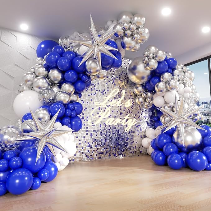FOTIOMRG 131pcs Royal Blue and Silver Balloon Arch Garland Kit | Royal Blue by FOTIOMRG