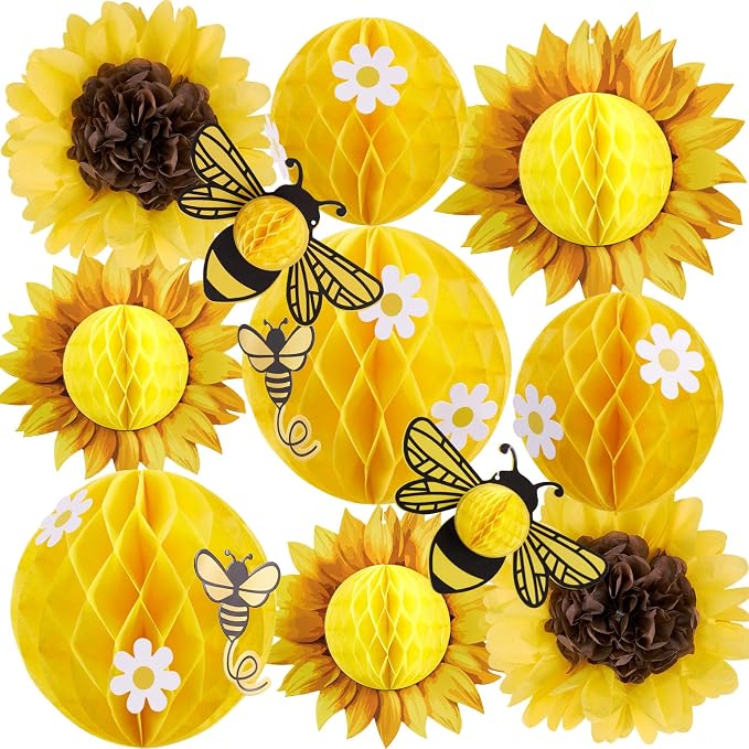 SUNBEAUTY Sunflower Party Decorations 3D Bee Honeycomb Hanging Decor Yellow by SUNBEAUTY