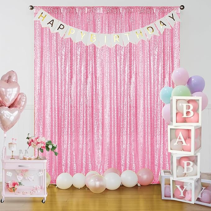 Sugargirl Matte Pink Sequin Backdrop Curtain 2 Panels 2FTx8FT Glitter Pink - Image 3