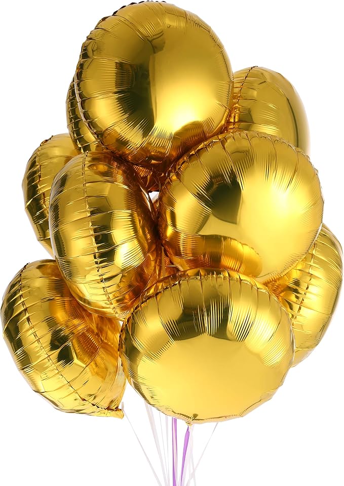 18" Gold Round Shaped Foil Balloons Mylar Helium Balloons - Image 2