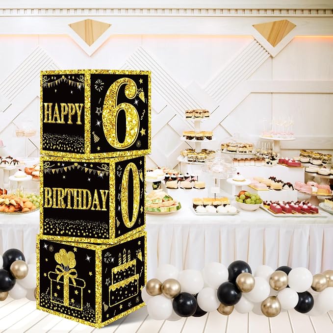 Eiurteao 3pcs Black Gold 60th Birthday Decorations Boxes - Image 4