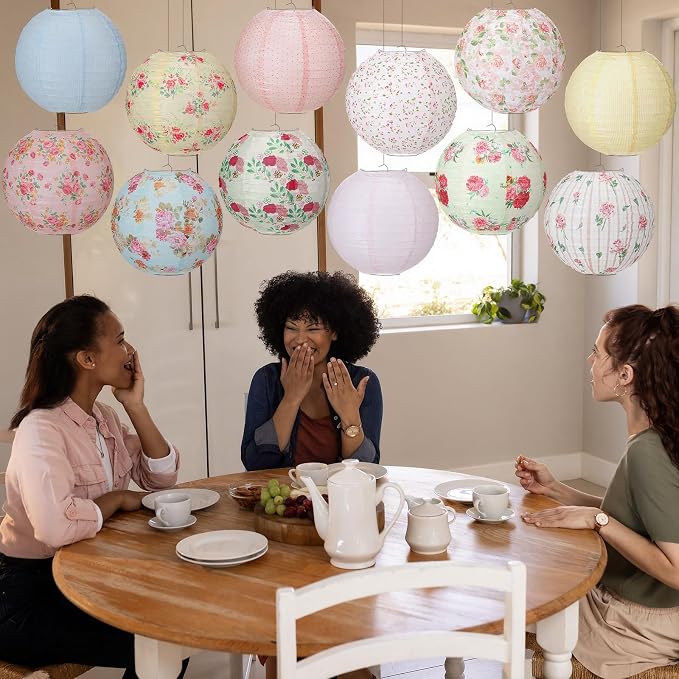 Baquler 12 Pcs Floral Paper Lanterns Tea Party Decorations 10 Inch Wildflower - Image 4