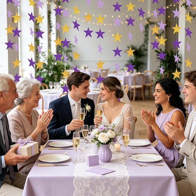 BEISHIDA 6Pcs Purple Gold Paper Star Garland Decor Twinkle Star Banner Backdrop - Image 4