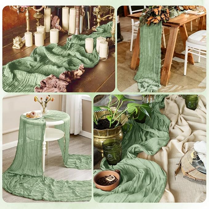 6 Pack Sage Green Cheesecloth Table Runner 17x108 Inch Semi Sheer Boho Gauze - Image 7