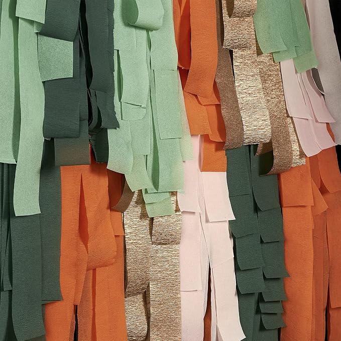 PartyWoo Green and Orange White Crepe Paper Streamers 6pcs 492 FT | Birthday - Image 2