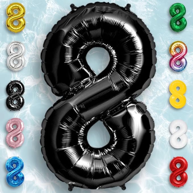 Black Number Balloon 8 Mylar Foil Balloons 40 inch - Image 4
